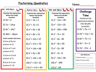 Factorising Quadratics Differentiated Worksheet with Answers