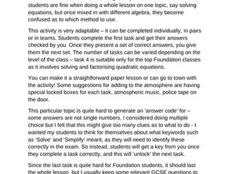 Foundation Algebra revision Escape Room