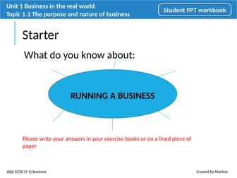 AQA GCSE (9-1) Business Unit 1 Topic 1.1 The purpose and nature of business