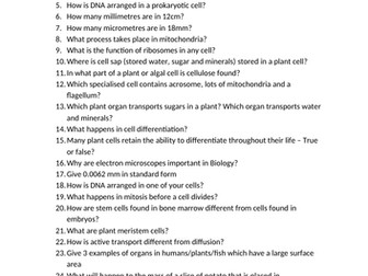 AQA Trilogy Biology paper 1 F revision - 50 questions (with answers)