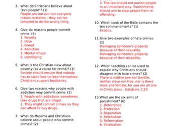 AQA Theme E Crime and Punishment - Knowledge test with answers