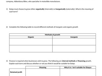 GCSE Business (9-1) Edexcel - 2.1 Growing the business revision sheet
