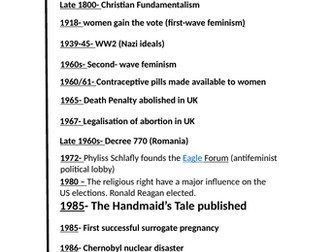 The Handmaid's Tale - Context Timeline Research Booklet