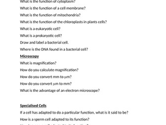 AQA Biology Key Recall Questions