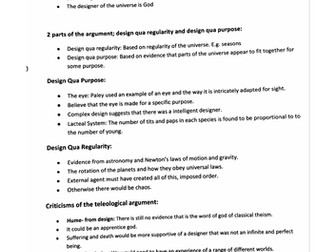 RELIGIOUS STUDIES AQA ALEVEL (NEW SPEC)REVISION NOTES (A*)  ARGUMENTS FOR THE EXISTENCE OF GOD