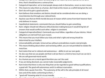 AQA RELIGIOUS STUDIES ALEVEL (NEW SPEC) ETHICS: KANT REVISION NOTES (GOT A* AT A LEVEL)
