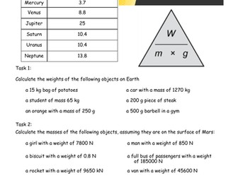 Earth in Space Mass and Weight Equation WS