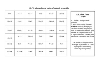 4 in a Row Multiplication Game KS2