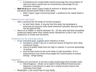 Psychology A-Level AQA 7181/7182 (New) - Eating Behaviour Notes