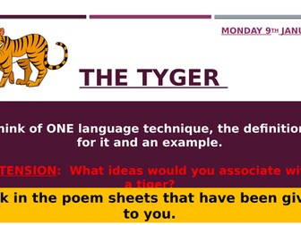 KS3 poetry lesson - 'The Tyger' by William Blake