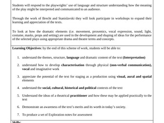 Our Country's Good & The Visit SOW and lesson plans with Brecht and Stanislavski