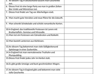 Customs and festivals match up activity for German GCSE KS4 (Identity and Culture Unit 4)