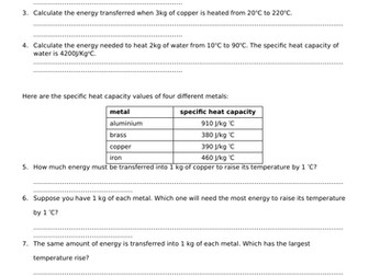 AQA GCSE Physics Specific Heat Capacity
