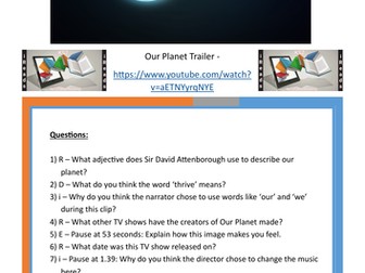 Set of 12 KS2 Whole Class Reading Comprehensions using David Attenborough's Our Planet series!