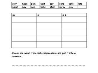 Phonics Long Vowel sounds complete set of worksheets x10 Year 1 Year 2