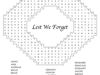 Anzac Day Word Search