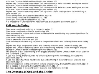 AQA Christianity beliefs and teachings - exam questions