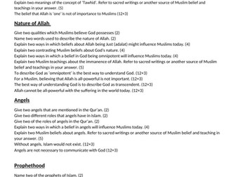 AQA Islam beliefs and teachings - exam questions