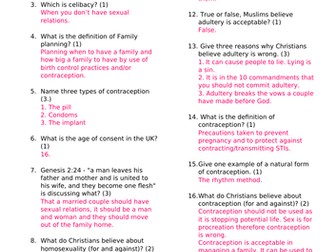 AQA Theme A Relationships and Families - Knowledge test with answers