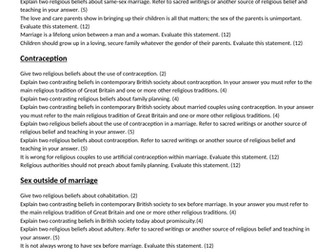 AQA Theme A Relationships and Families - exam questions