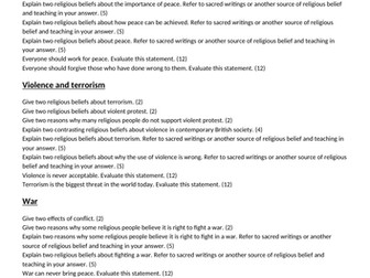 AQA Theme D Peace and Conflict - exam questions