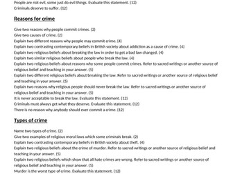 AQA Theme E Crime and Punishment - exam questions