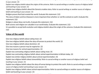 AQA Theme B Religion and Life - exam questions