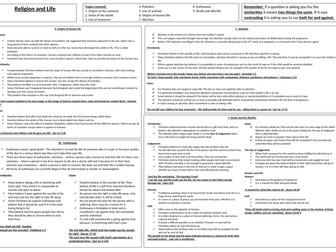 AQA Theme B Religion and Life - Knowledge revision sheet