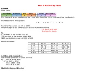 Year 4 Maths Key Facts