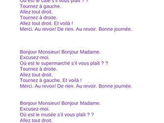 French directions and places in the town. Expo 1, Mod 4, Unit 1/2.