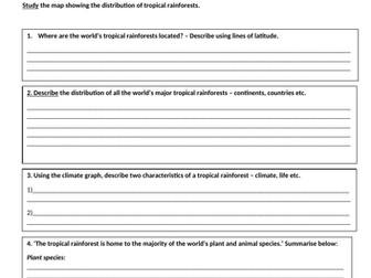 2019 - AQA Geography Pre-release practice exam paper (tropical rainforests)