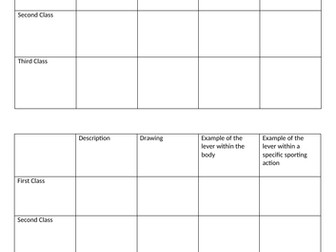 GCSE PE Levers Worksheet/Starter. 1st/2nd/3rd class