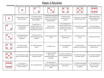 Paper 2 combined science dice game Edexcel