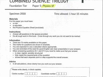 AQA Combined Science P1F Specimen paper worked example