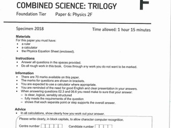 AQA Combined Science Physics P2F specimen