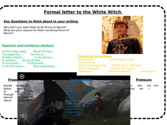 Formal letter - Narnia - Why Peter should not be the  Prince  to the White Witch. KS2