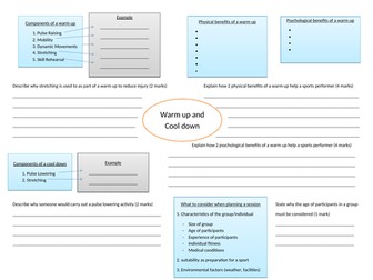 OCR Sport Science- Warm up and Cool Down Learning Mat