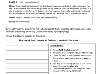 An Inspector Calls - Homework sheets