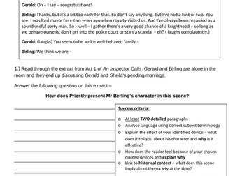 An Inspector Calls - Homework sheets