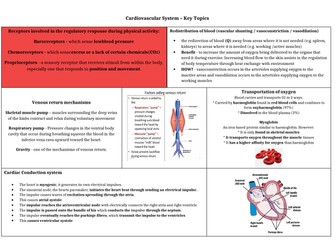 A Level PE - Cardiovascular System  - Topic on a page