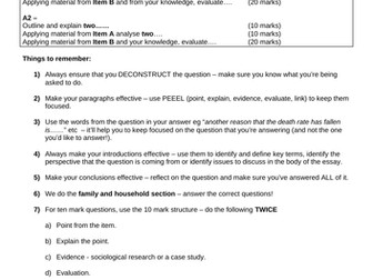 AQA A level paper 2 families & households question pack