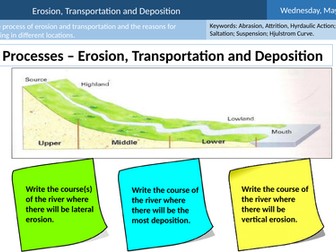 GCSE AQA Geography Erosion, Transportation and Deposition Lesson 12