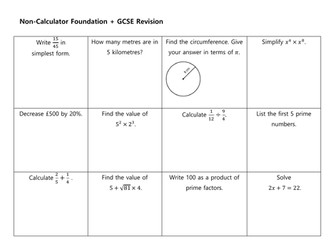 GCSE Non Calculator Revision Mats: Higher and Foundation