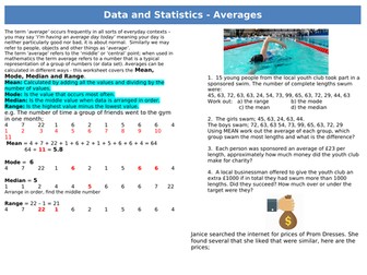 Functional Skills Maths - Data and Statistics - Averages - EL3-L1