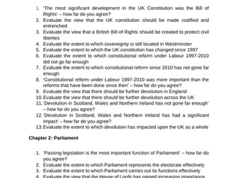 Politics A-Level (Edexcel) Essay Questions - UK Government