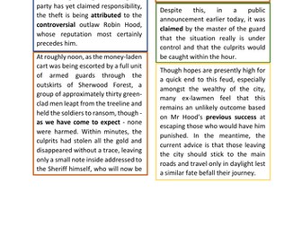 Robin Hood Newspaper Model (Key Stage 2, Differentiated Text with Lesson Ideas)