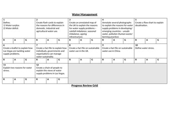 Water Management Revision Question Grid - GCSE Geography