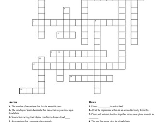 Activate 2/ GCSE Food Chains Food Webs and Ecosystems Revision Crossword