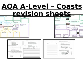 AQA A Level Geography - coasts revision sheets with exam questions