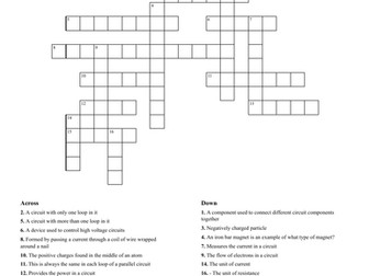 KS3 Activate 2 Electricity and Magnetism Revision Crossword